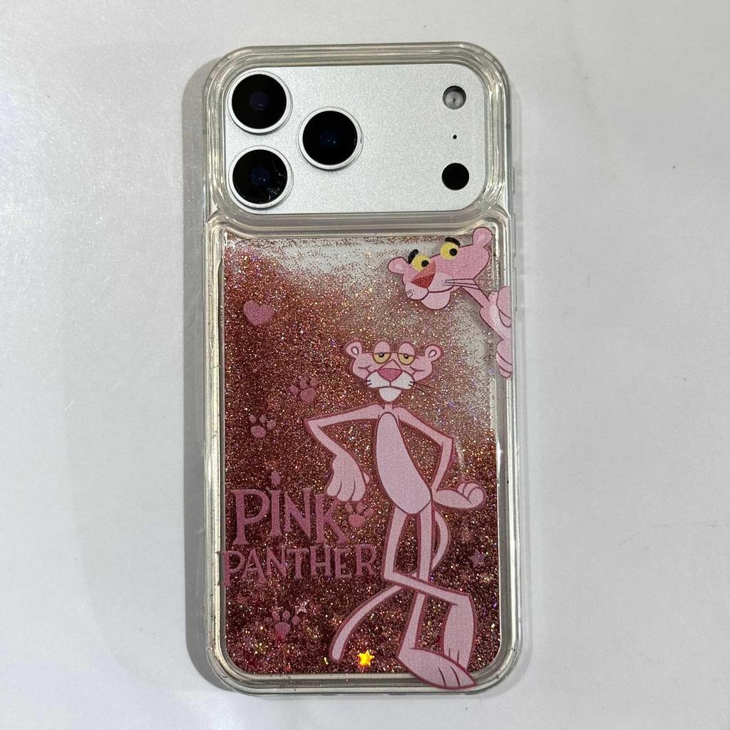 Pink Panther Glitter Cartoon Phone Case for iPhone 17 Pro Max