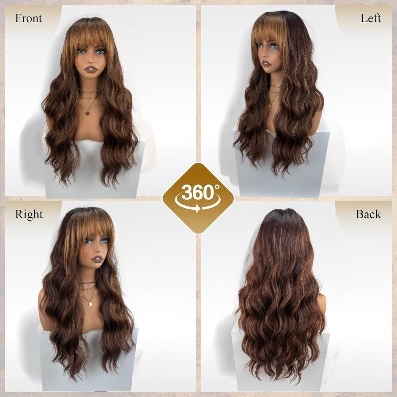 Длинный кудрявый синтетический парик с челкой, градиентный - Европейский и американский стиль