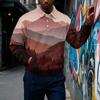 Men's Retro Corduroy Long Sleeve Printed Button-Front Top with Collar and Pocket Casual Shirt