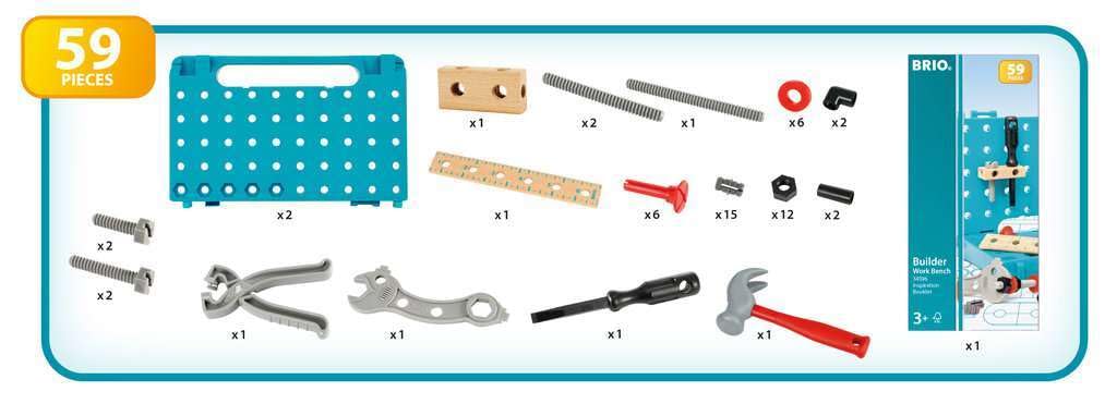 BRIO Builder Working Bench 34596 Ages 3 and up Tool Play Toy Educational Toy Pretend Blue "59 Pieces" (Carpenter Play)