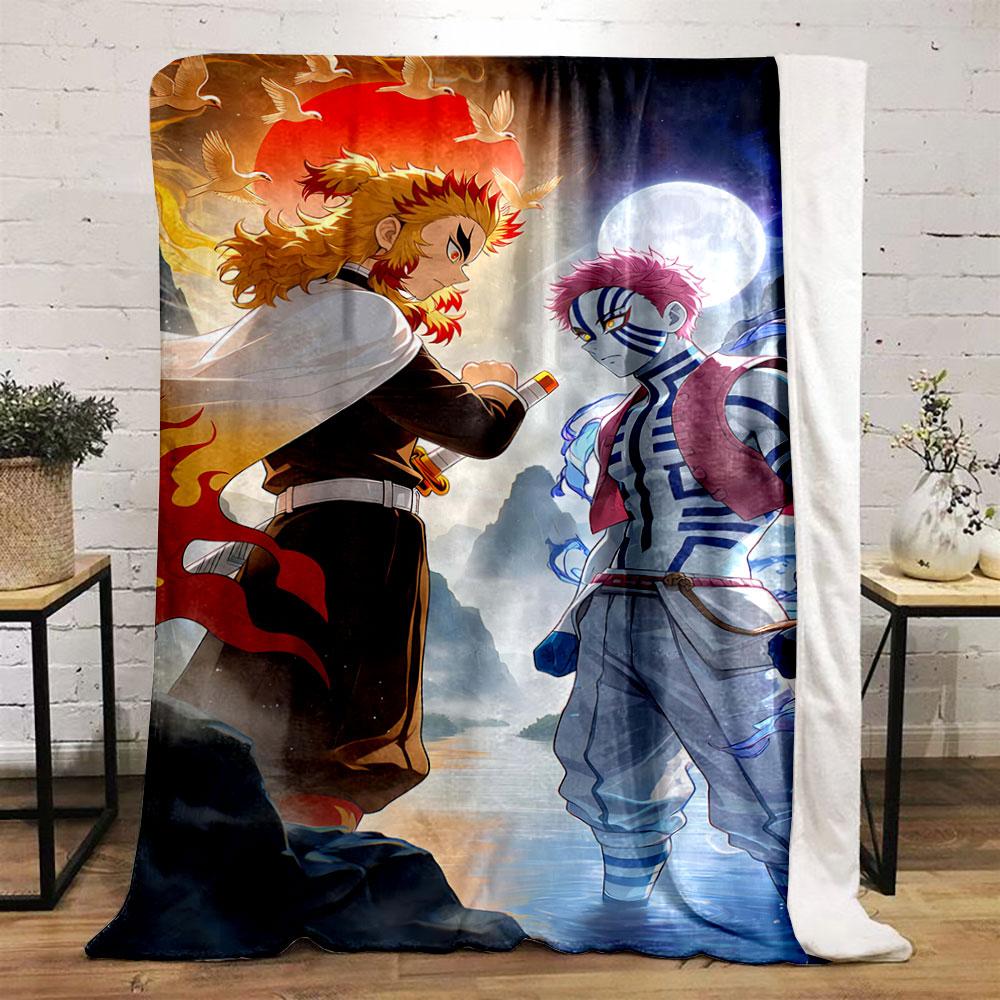 A Fiery Swordsman Faces a Striped Opponent Under Dual Sun and Moon. for All Seasons Blanket Lunch Break Throw Gift
