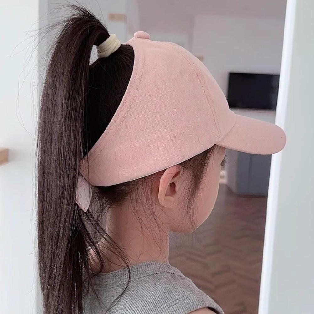 Solid Color Children's Baseball Cap High Ponytail Baby Peaked Cap Girl Kids Sun Hat  4-12 Years