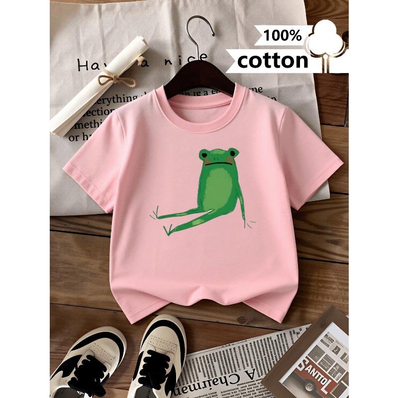 European sizes Boys T Shirt Casual Short Sleeve T-ShirtGreen Frog Sitting Pose Fun Summer Design, Regular Fit for Casual Attire, Playful Kids Fashion