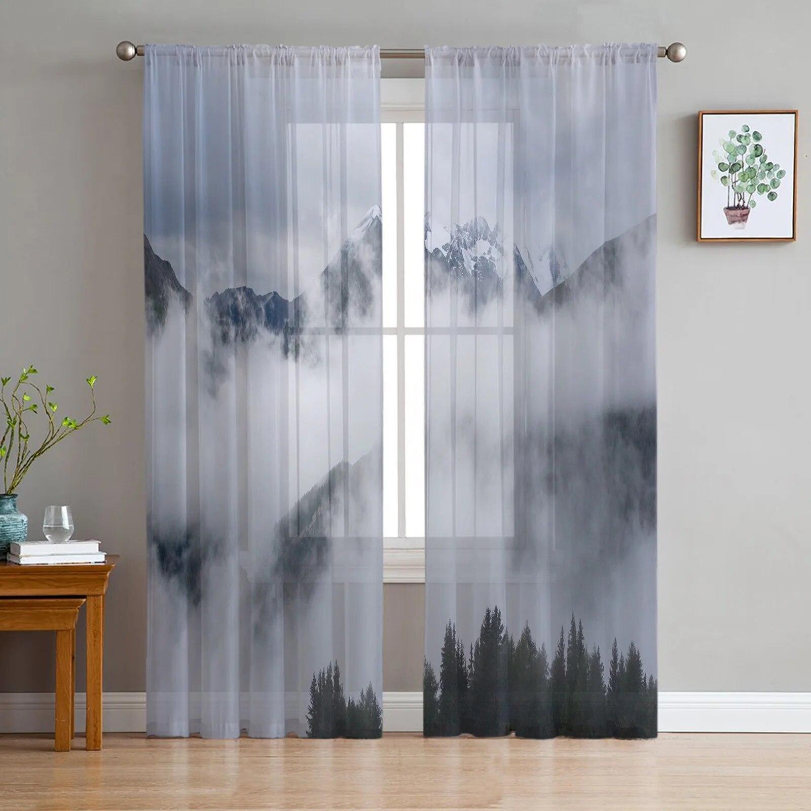 

Горный Сосновый Лес Солнце Современные Шторы Для Гостиной Тюлевые Шторы Окна Прозрачные Для Спальни Аксессуары Декор 135W x 114H(cm)