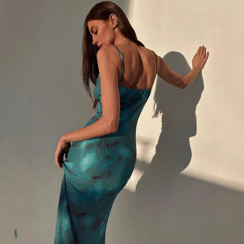 Summer Slim Fit Slip Dress Pure Desire Style High End Midi Dress Women Mature Style French Retro Patchwork Slim Sexy Elegant Women Maxi Dress