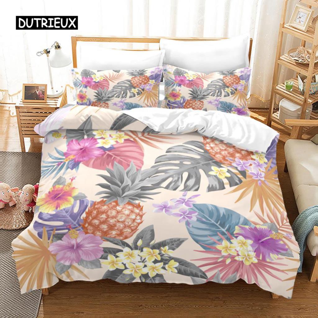 Pineapple Duvet Cover Set Queen Size Microfiber Kid Colorful Pineapple Twin Bedding Set Fruit Theme Hello Summer Comforter Cover