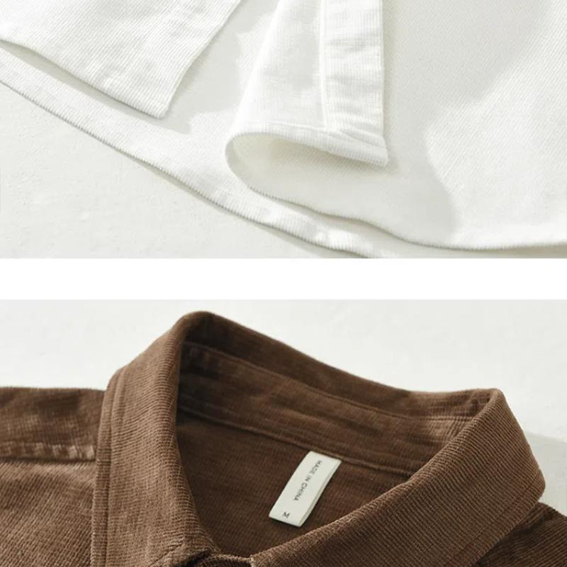Spring/Autumn Long Sleeve Shirts for Men Vintage Japanese Style Corduroy Shirt Loose Top Square Double Pocket Casual Shirts