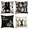 Happy Easter Be Hoppy Rabbit Easter Eggs Black Throw Pillow Covers, Cushion Case Decoration For Sofa Couch Set Of 4