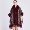 Winter Women's Shawl Cape Jacket Fur Collar Jacquard Loose Tassel Large Size Seven-point Sleeves Tweed Jacket