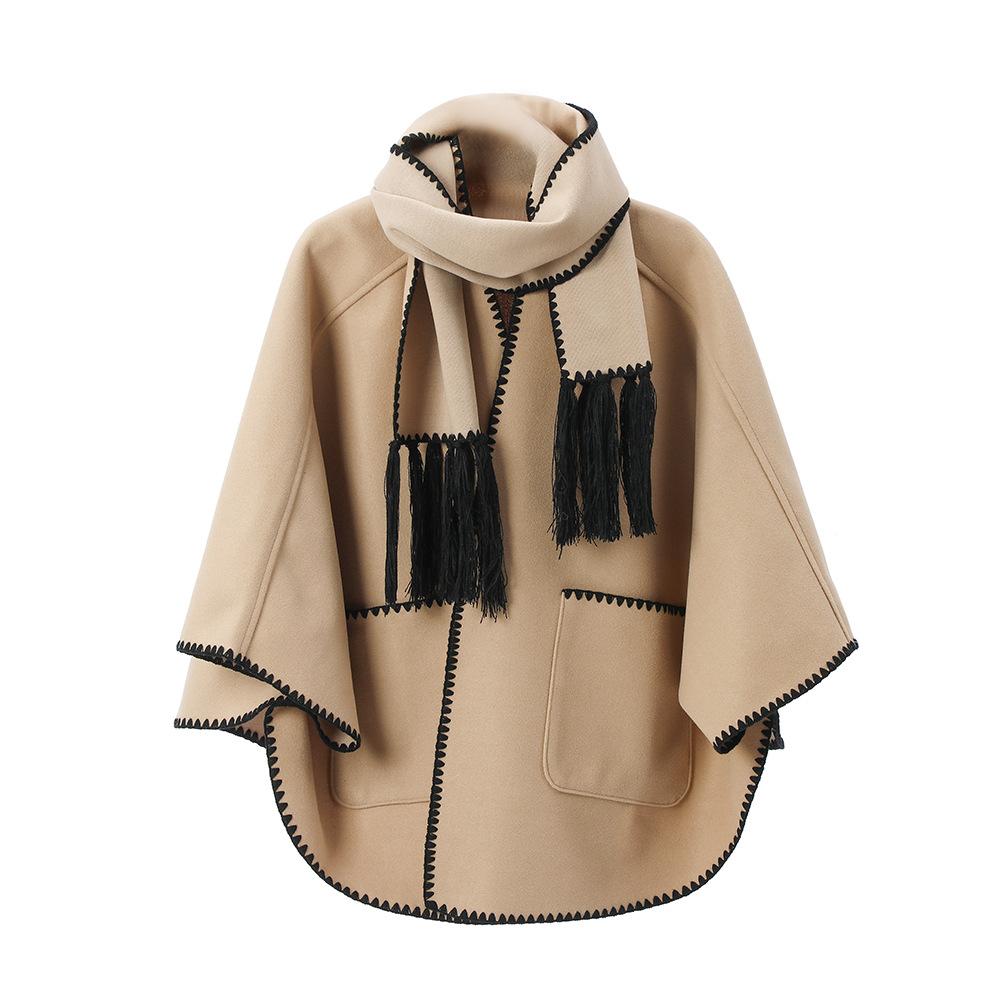Women Tassel Cape Shawl With Matching
