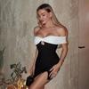 Dress European and American Women clothes 2025 Spring New Fashion Contrast Color Slim fit Hollow Sexy Sheath Dress Nightclub
