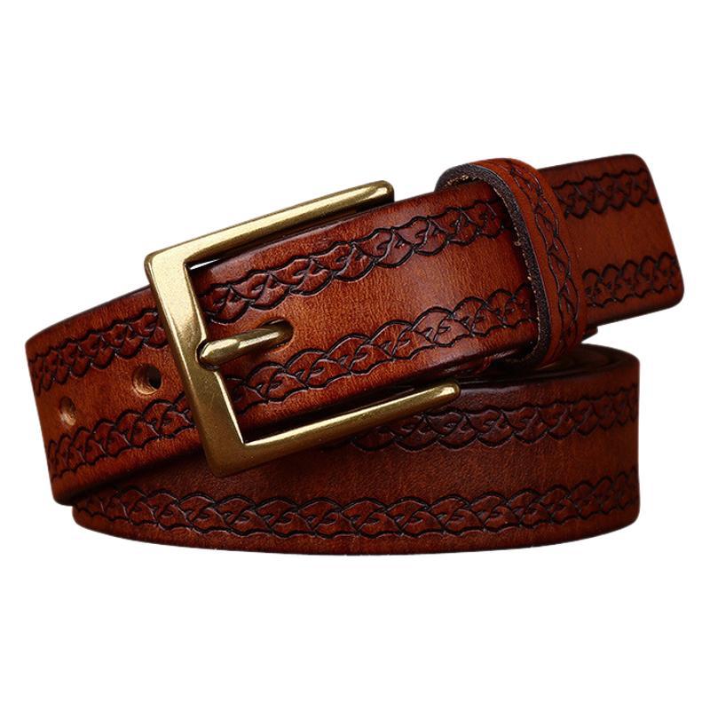 Italy Imported Vegetable Tanned First Layer Cowhide Belt Women'S Leather Fashion Casual Personality Retro Embossed Belt Women'S