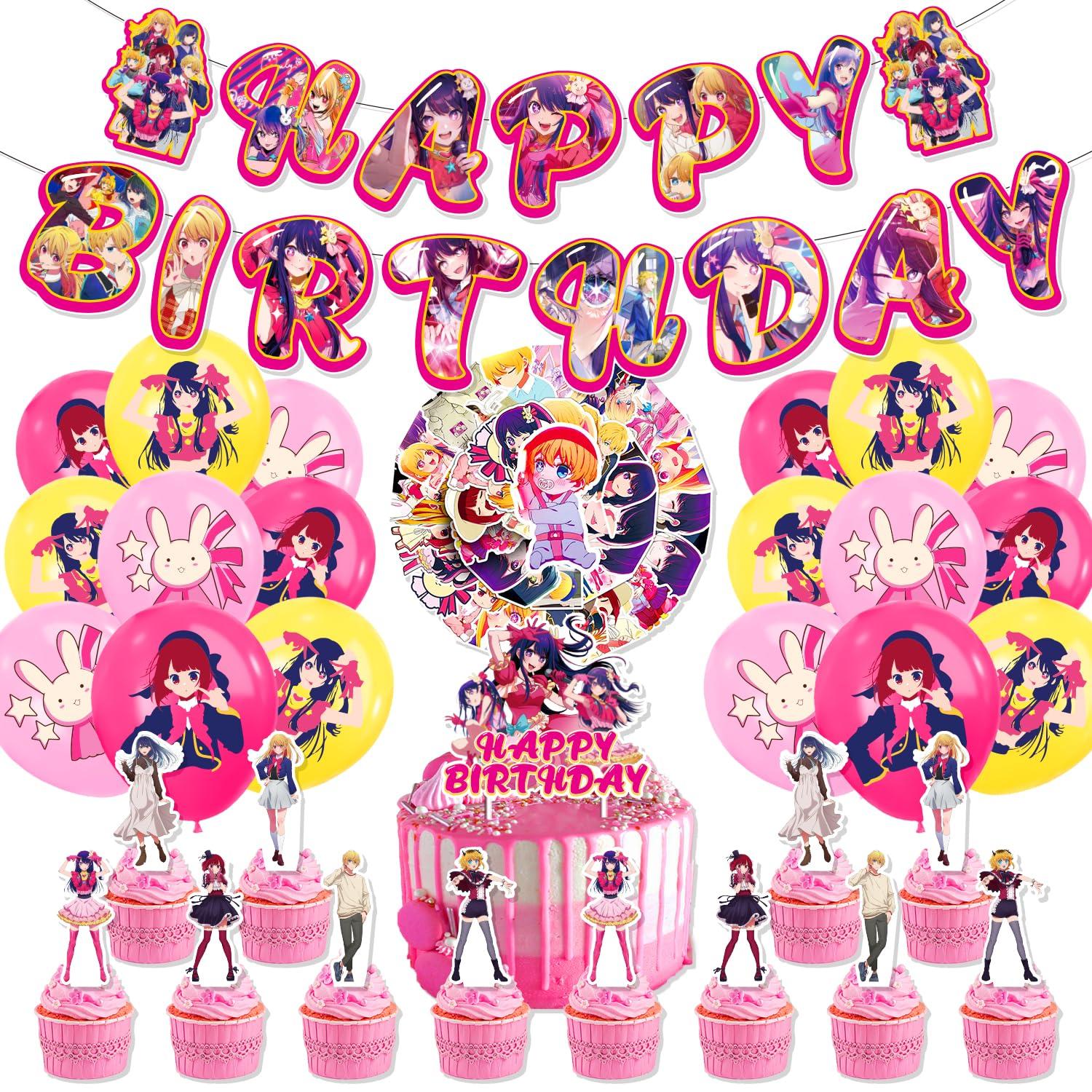 

Oshi no Ko Birthday Decoration Set (50 Stickers, Balloons, Happy Birthday Garland, Cake Topper, Happy Birthday Banner, Ribbon Included)