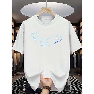 European Sizes Men'S Casual Summer T-Shirt with Whale Print, Round Neck, Short Sleeve, Lightweight & Breathable