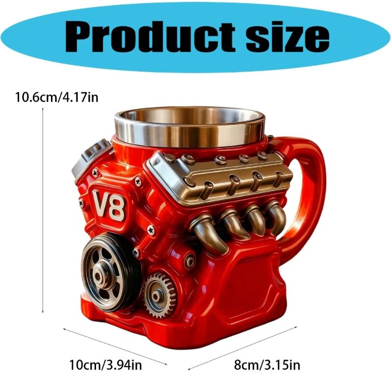 Retro Motor Style Double Walled Thermal Coffee Cup Nonrust Steel Interior Scratch Resistant Construction