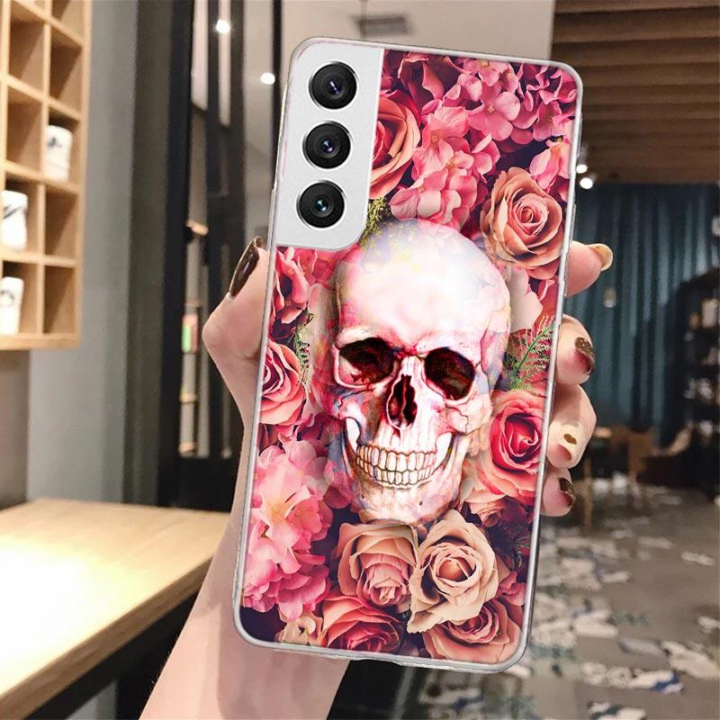 Floral Sugar Skull Flower Soft Phone Case For Samsung Galaxy S24 S23 S22 S25 Ultra S21 Plus S20 FE S10 + S24Ultra Pattern Capa S