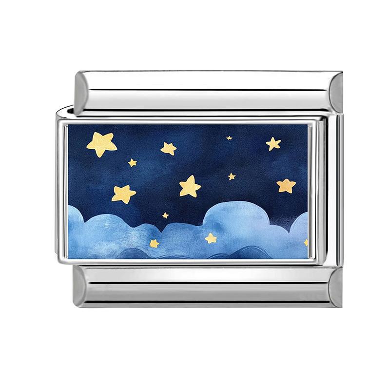 Großhandel Y2K Blau Grau Blume Seestern Wolken Sonne Katze Italienischer Charms Glieder Passend für 9mm Edelstahlarmband DIY Herstellung Geschenk