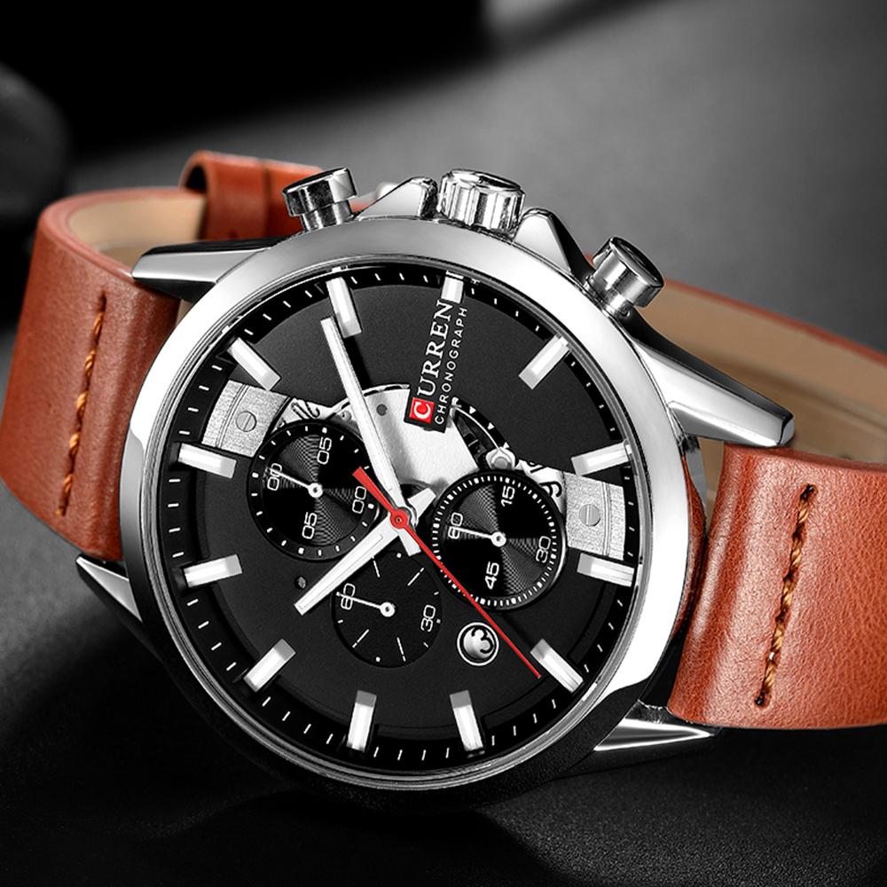 CURREN Luxury Brand Watches for Man Casual Clock with Chronograph Luminous Hands Leather Straps Wristwatches Male