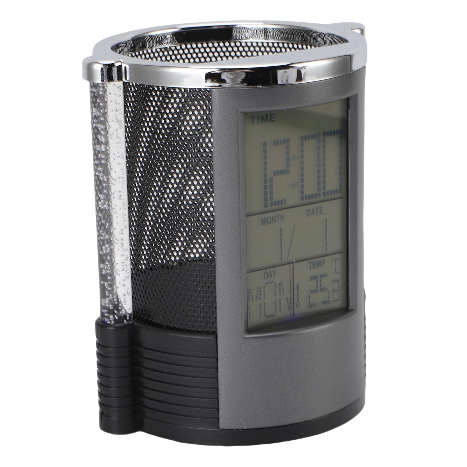 

Электронные часы Подставка для ручек Многофункциональный Дизайн с цветной подсветкой Настольные часы Календарь Сетчатый органайзер для канцелярских товаров