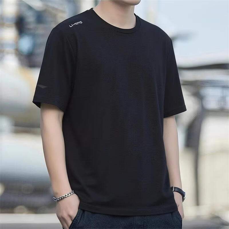 LI-NING Summer New Men's Short Sleeve T-Shirt Lightweight Breathable Comfortable Crew Neck Simple Fashion Casual Versatile Sports Top