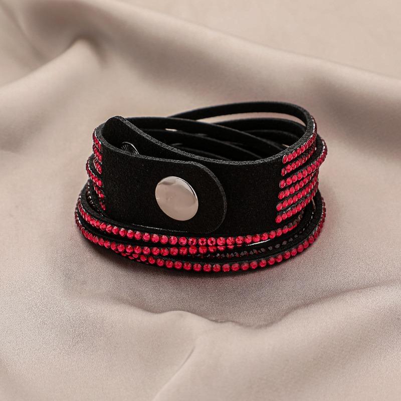Meier Handmade Full Diamond Leather Cord Multi-layer Bracelet - Unique Color Diamond Bangle