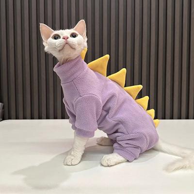 Oblečenie pre mačky s dinosaurom, zimné pyžamo pre mačky Sphynx, kostým z mäkkého flísu a teplej mačky