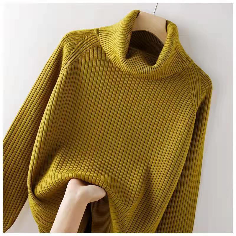 Women's Turtleneck Sweater Fall Winter High Stretch Plus Size Knit Sweater Thick Pullover Knit Bottoming Shirt Knitwear Jumper