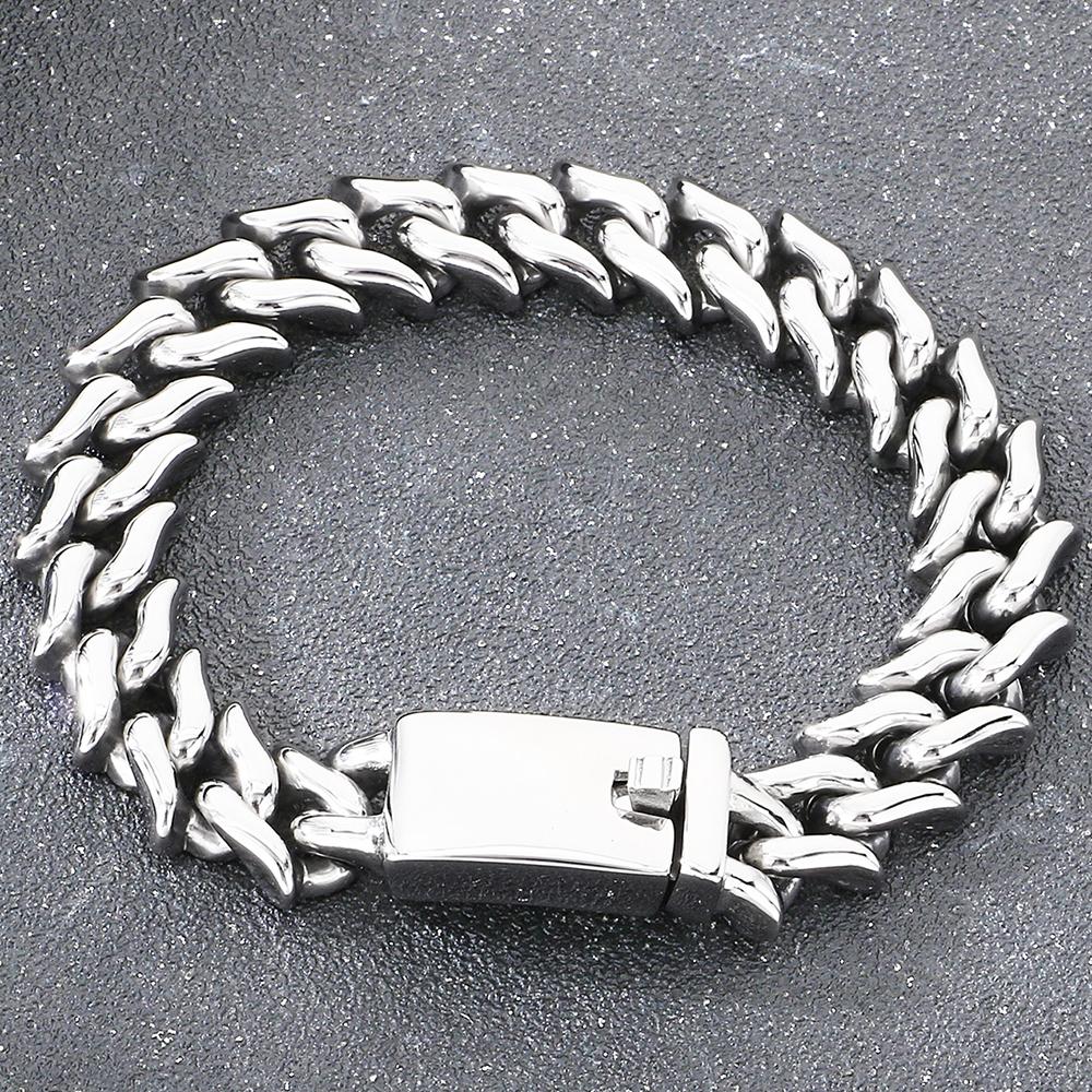 

Минималистичный мужской браслет-цепь кубинского плетения шириной 15 мм, водонепроницаемый, золотистого цвета, из полированной нержавеющей стали, мужская цепочка, модные ювелирные изделия, подарки 22.5CM серебряный