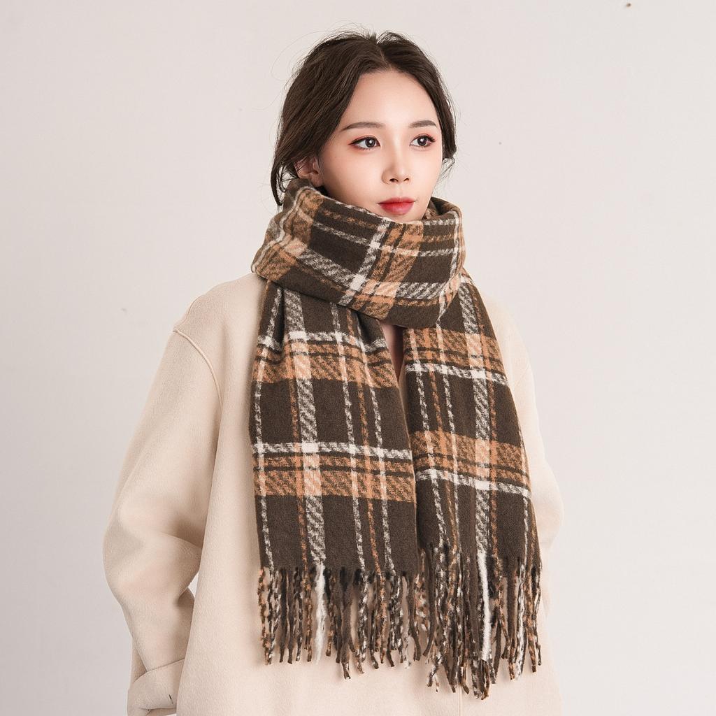 Karierter Kaschmirschal für Damen, warmer Schal mit Fransen, vielseitiger Swing- und Winterschal mit Vogelgittermuster für Herren