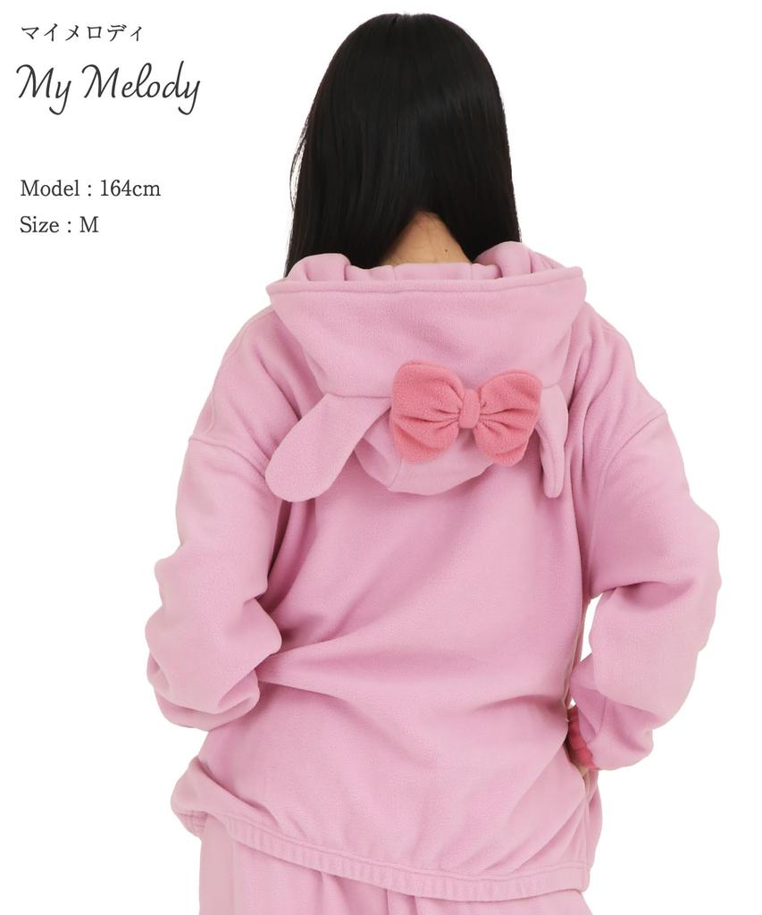SAZAC My Melody Long Warm Top Half-Zip Hoodie, Fleece, Women's, Sleeve, (Pink/L/SAN1859)