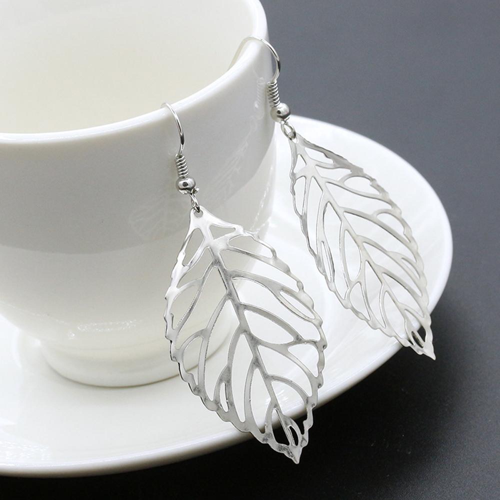 SUMENG 2024 New Fashion Jewelry Hollow Metal Leaf Dangling Long Statement Drop Earrings For Women Gifts