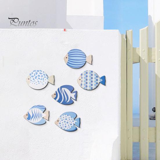 Adhesive Fish Cutouts for Walls 6Pcs Wooden Wall Decor, Marine Striped Ocean Theme Stickers, Self-Adhesive Nature Inspired Art Coastal Beach Kids Room