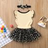 Newborn Infant Baby Girls Fly Sleeve Romper +Floral Sequin Tulle Skirts Set