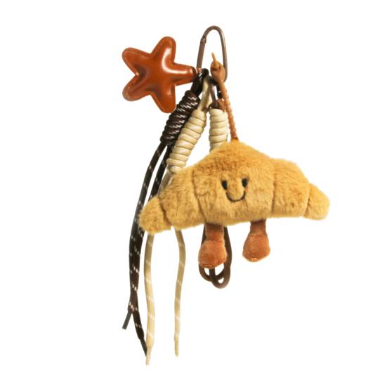 

Cute Plush Soft Baguette Pendant Smiling Fluffy Croissant Keychain with Face Bread Bag Charm for Purse