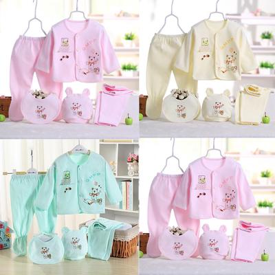 5PCS Newborn Baby Boy Girl Cartoon Long Sleeve Tops+Hat+Pants +Bib Outfits Set