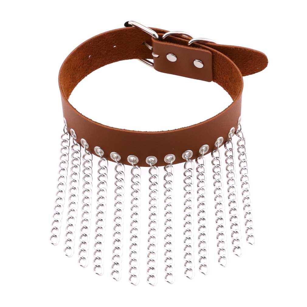 Hip Hop Non Mainstream Punk Leather Men Women Collar Personality Metal Tassel Necklace Clavicle Chain