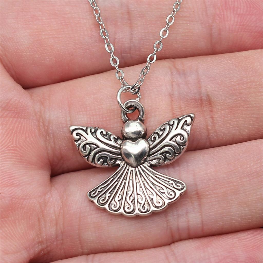 Peach Heart Angel Wings Sweet Pendant Antique Silver Metal Boys Collar Necklace High Quality Gift