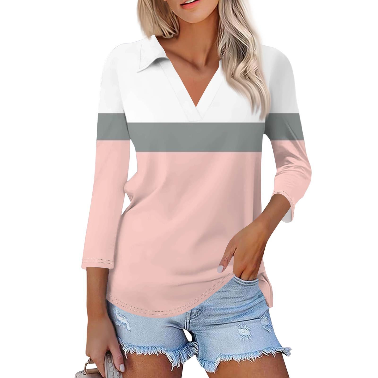 

Женская летняя модная повседневная рубашка с v-образным вырезом и семью рукавами с принтом, топ M