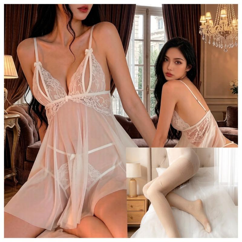 Sex Underwear Sexy Free Large Size Light Luxury Sweet Mesh Deep V Suspender Nightdress Lace Robe Uniform Women