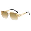 Leopard frameless trimmed sunglasses new double beam square sunglasses European and American fashion trend sunglasses women