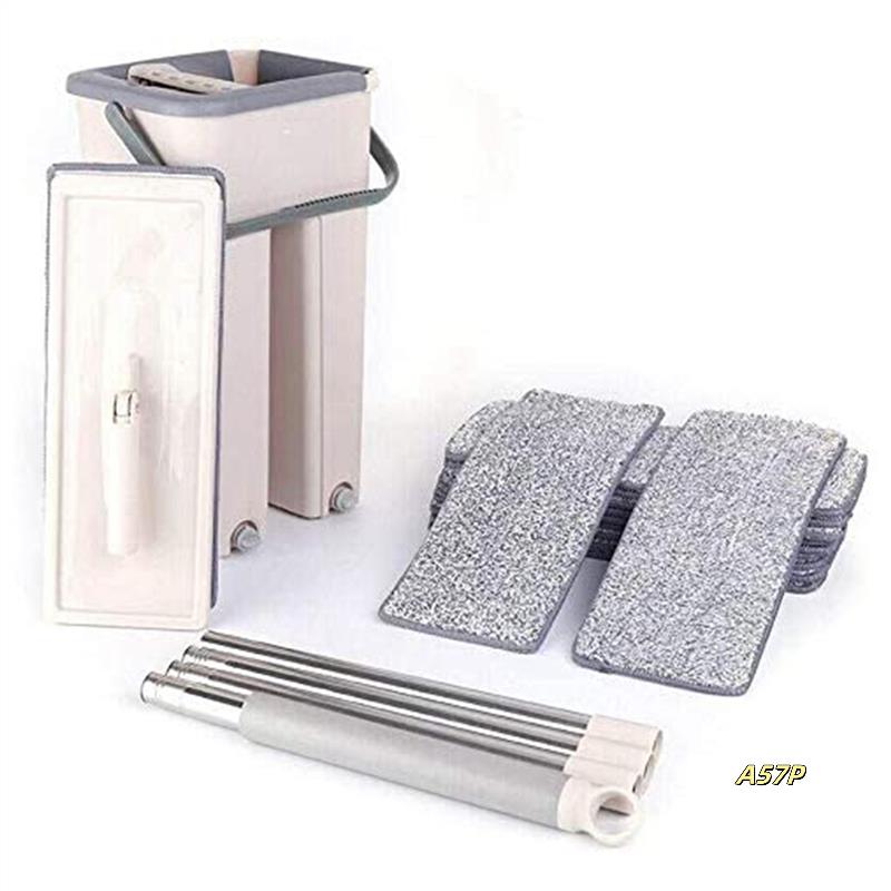 2X Floor Mop Set 360 Degree Rotation Telescopic Handle Self-Cleaning Flat Mop With Microfibre Pads And Cleaning Bucket