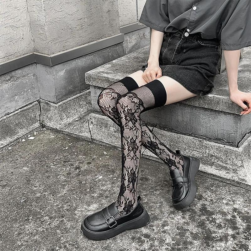 Women Stockings Hollow Out Sexy Lace Floral Mesh Fishnet Stockings Thigh High Socks JK Girls Knee High Socks Thigh High Stocking