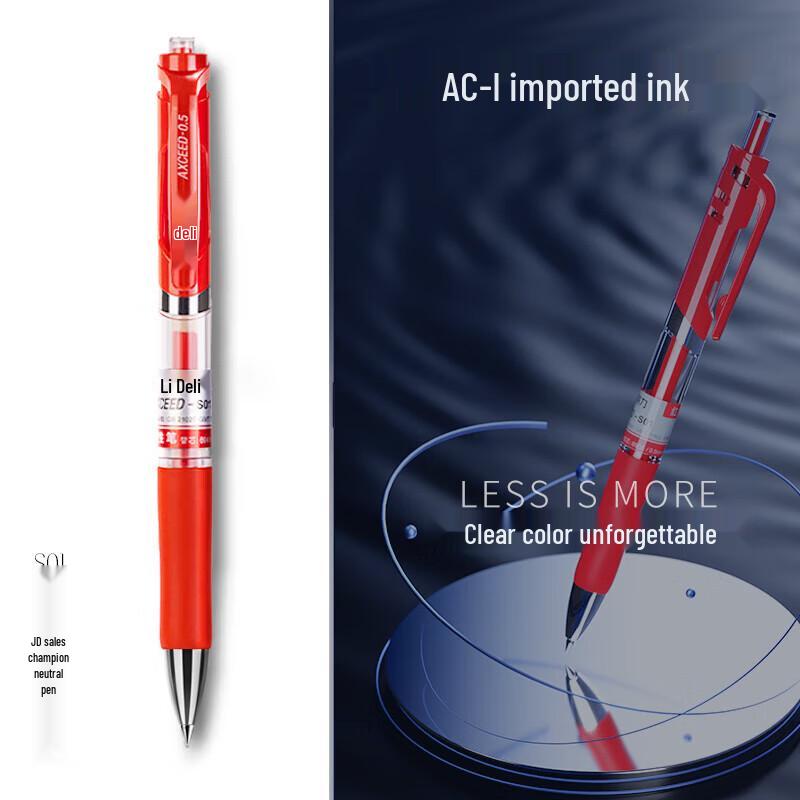 Deli S01 0.5mm Red Push-Button Gel Pens, 12-Pack красный