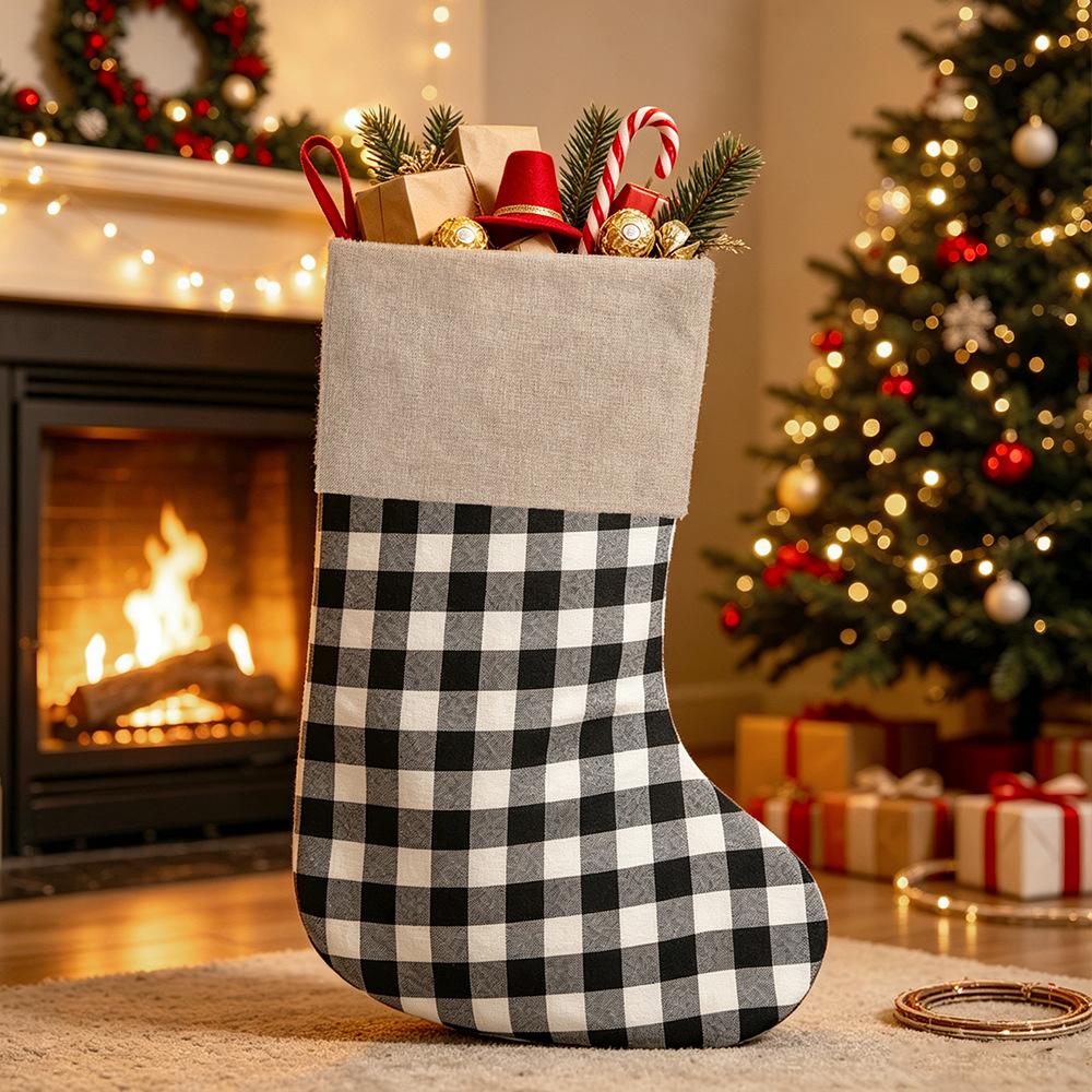 New Christmas products, large Christmas stockings, plaid Christmas pendants, Christmas home party decorations