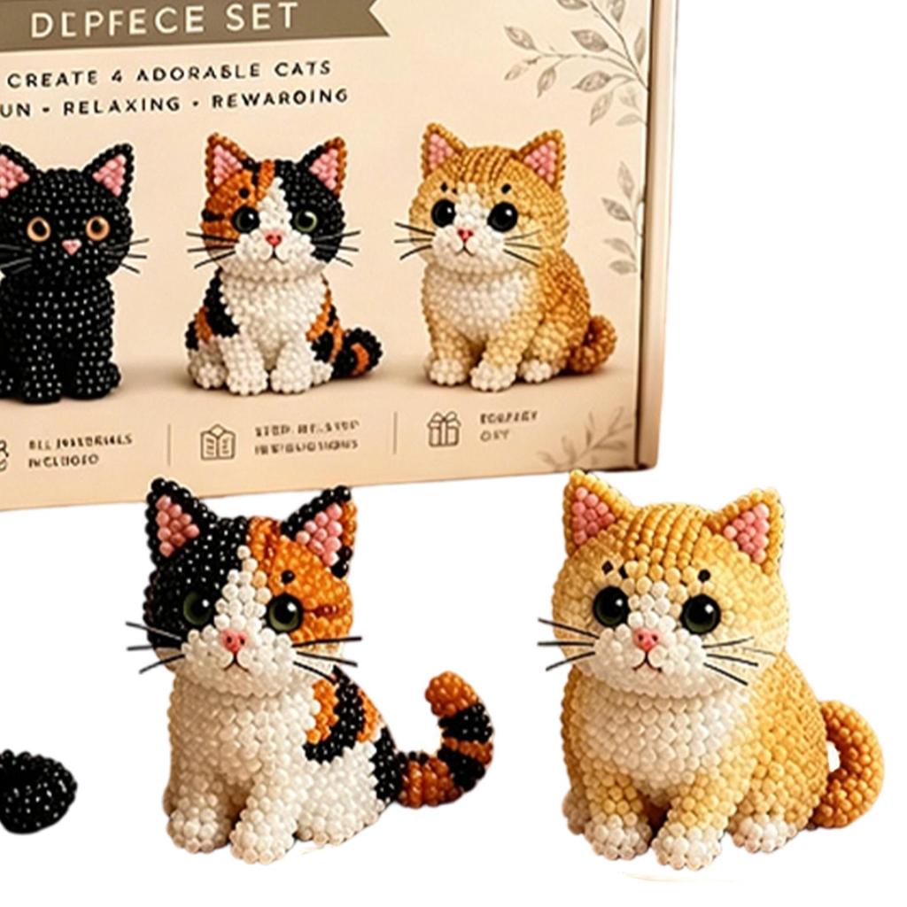 DIY Animal Beading Kit Cute Beginner-Friendly 3D Cat Funny Animal Beadwork Kit for Desk Decorations Bookshelf Decor Party Favors