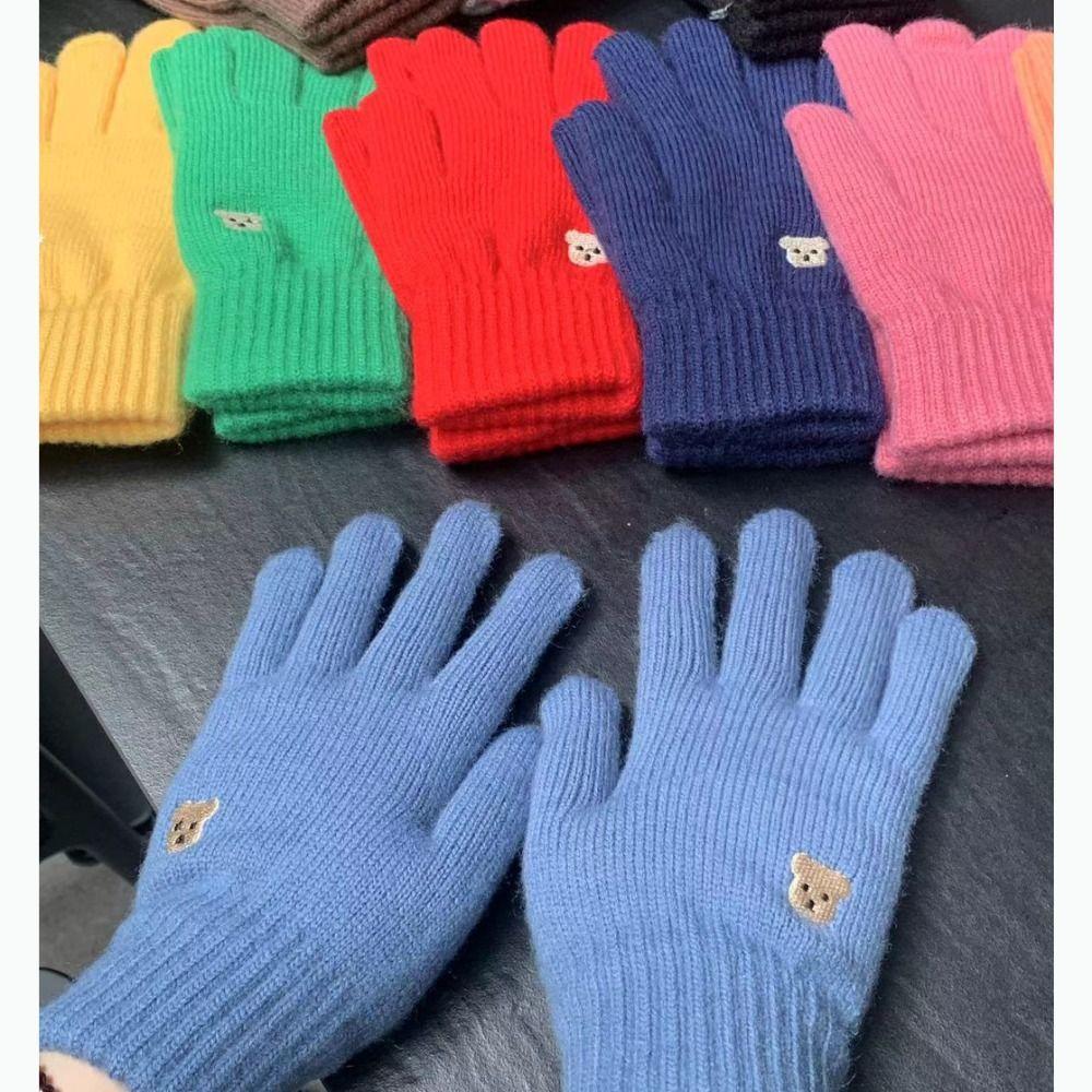 Solid Color Touch Screen Gloves Bear Cycling Gloves Cute Winter Knitted Gloves  Women