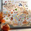DIY Fall Party Window Ornaments 9PCS Thanksgiving Static Clings, Leaves Birds Cute Animals Maple Leaf Decals for Glass Stickers, No-Adhesive Removable