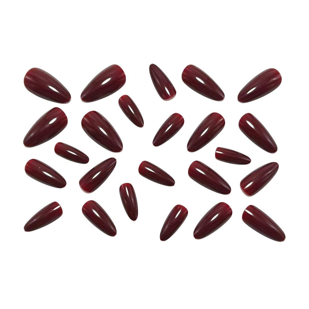Cherry Almond Water Drop Nail Stickers - 24 Solid Color Fake Nails