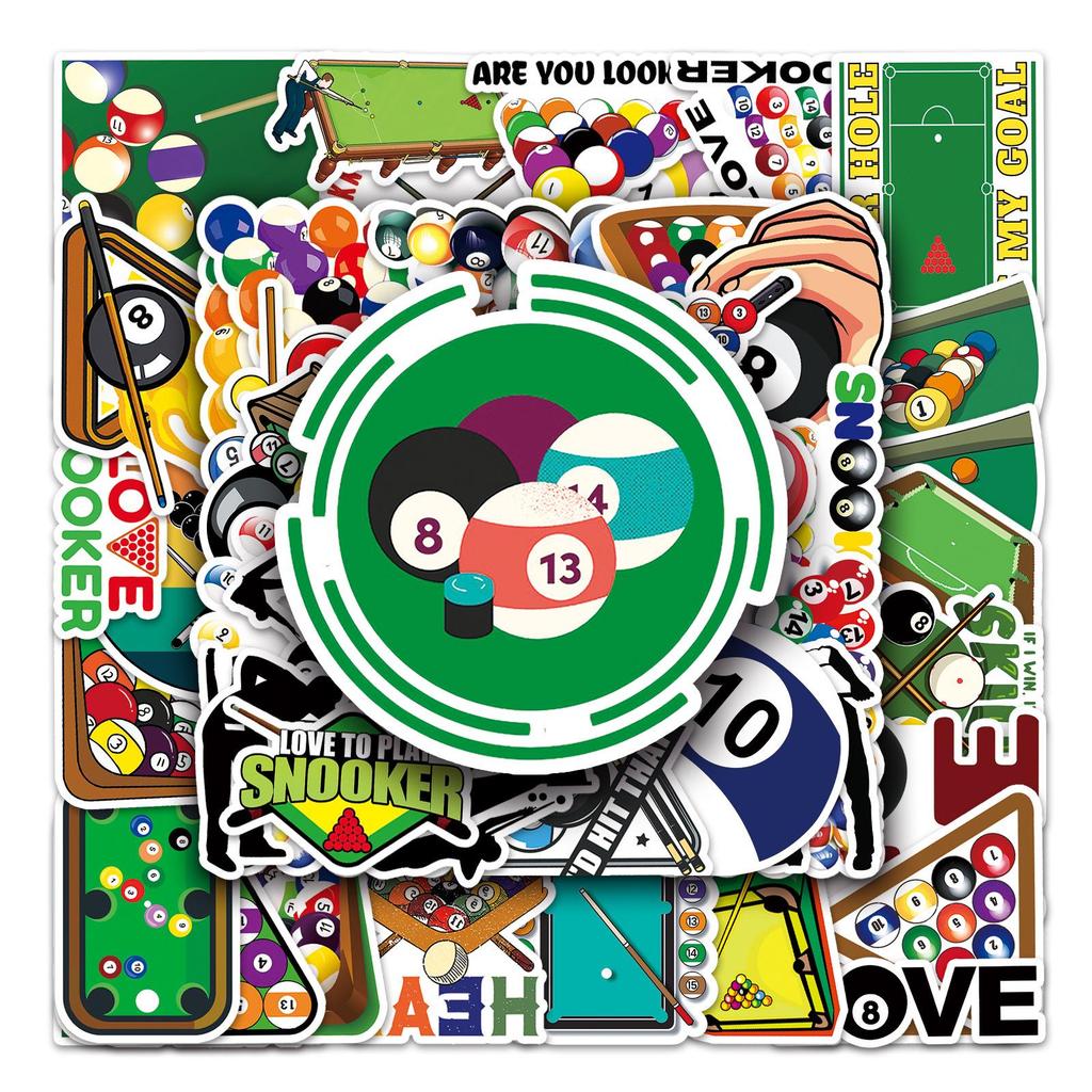 50pcs Waterproof Billiards & Sports Graffiti Stickers for Skateboards, Phone Cases, and Luggage.