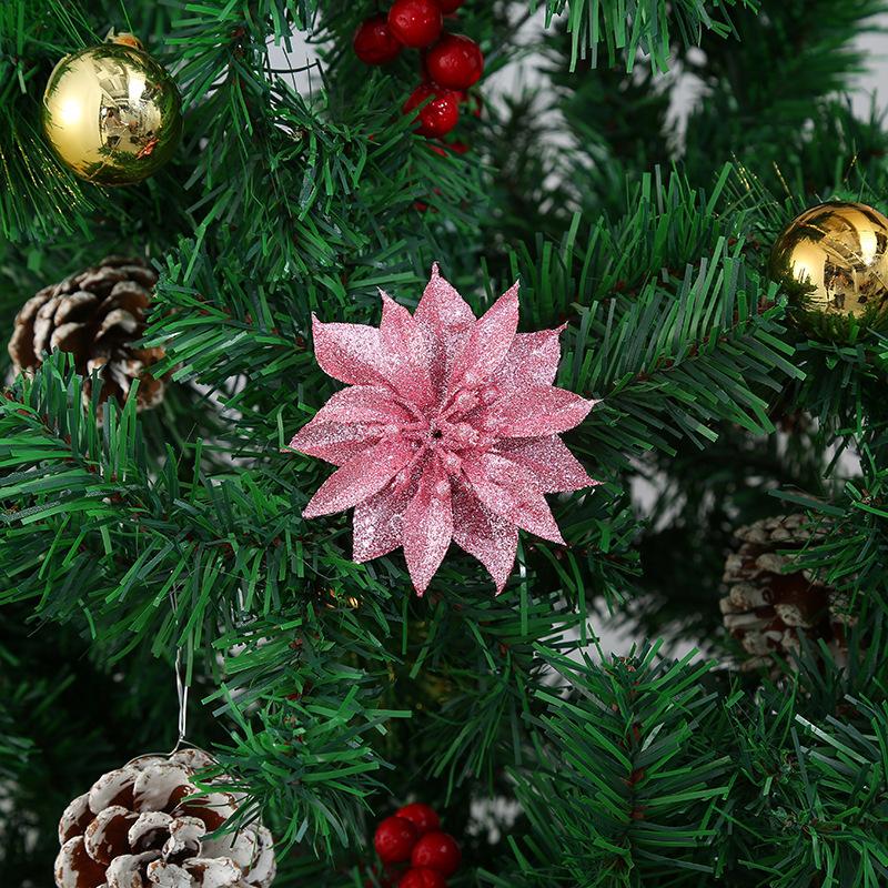 Exquisite Christmas Flowers, Solid Scallion Powder Gold, Silver and Red Flower, Christmas Tree Ornaments, Christmas Wreaths, Rattan, Christmas Decorat